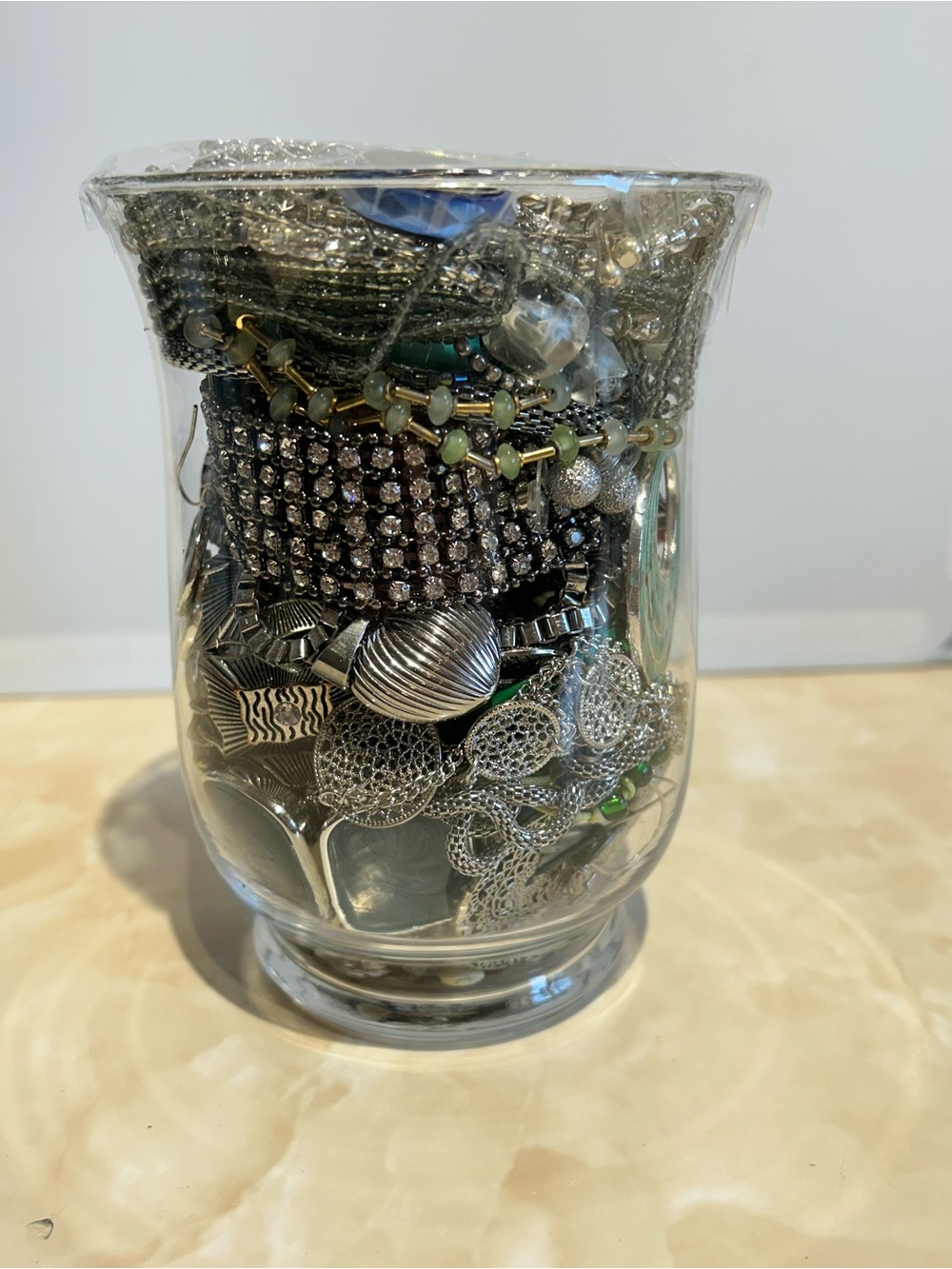 Mystery Jewelry Jar Silver Tones